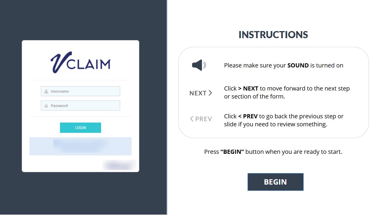Simulation start screen with the login page and instructions