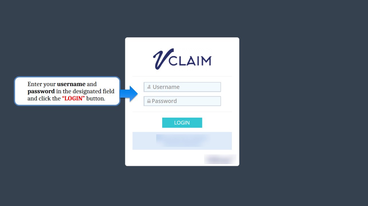 VClaim simulation login screen with a guide callout